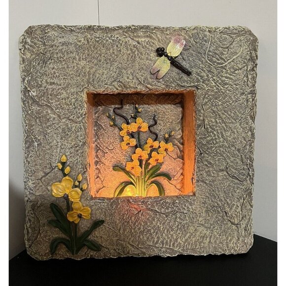 Unknown Other - Vintage Slate Decorative Night Wall Lamp Standing Floral Butterfly Design 11”